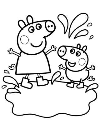 Peppa and George in the Muddy Puddle para colorir Desenho de Peppa and George in the Muddy Puddle para colorir e imprimir grátis