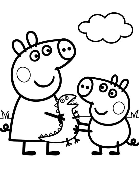 Peppa Pig and George Playing para colorir Desenho de Peppa Pig and George Playing para colorir e imprimir grátis