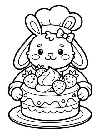 Bunny Chef with Cake para colorir Desenho de Bunny Chef with Cake para colorir e imprimir grátis