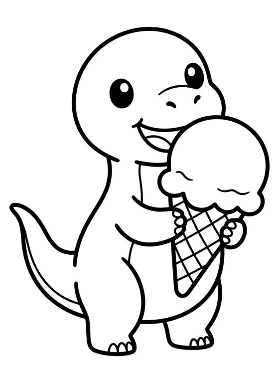 Baby Dino Eating Ice Cream para colorir Desenho de Baby Dino Eating Ice Cream para colorir e imprimir grátis