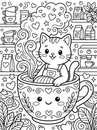 Barista Kitty in a Teacup para colorir Desenho de Barista Kitty in a Teacup para colorir e imprimir grátis