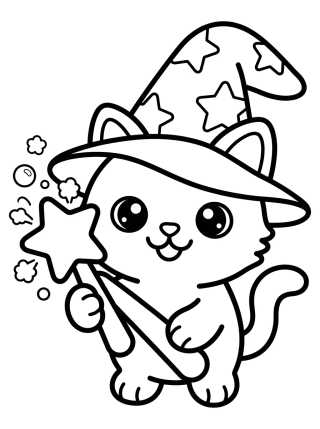Magic Wizard Kitty para colorir Desenho de Magic Wizard Kitty para colorir e imprimir grátis
