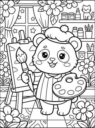 Panda Artist with Color Palette para colorir Desenho de Panda Artist with Color Palette para colorir e imprimir grátis