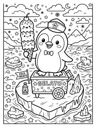 Ice Cream Seller Penguin on Ice para colorir Desenho de Ice Cream Seller Penguin on Ice para colorir e imprimir grátis