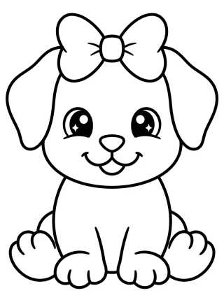 Cute Puppy with a Bow para colorir Desenho de Cute Puppy with a Bow para colorir e imprimir grátis
