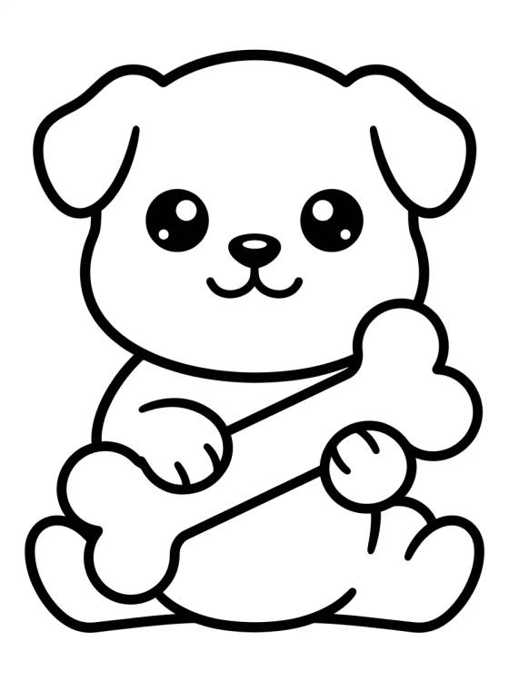 Kawaii Puppy with Bone para colorir Desenho de Kawaii Puppy with Bone para colorir e imprimir grátis