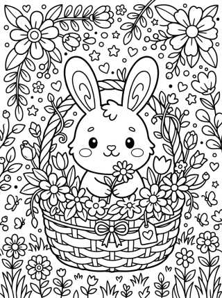 Cute Bunny in Flower Basket para colorir Desenho de Cute Bunny in Flower Basket para colorir e imprimir grátis