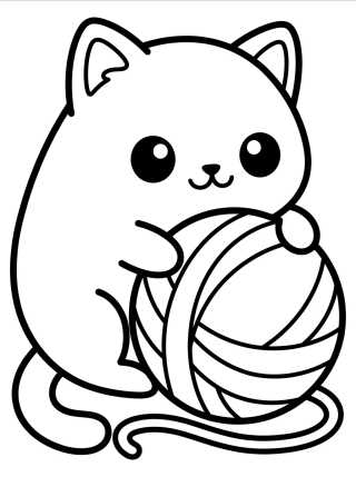 Cute Kitty with Yarn Ball para colorir Desenho de Cute Kitty with Yarn Ball para colorir e imprimir grátis