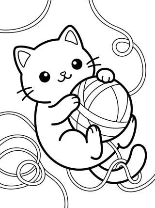 Cute Kitty Playing with Yarn para colorir Desenho de Cute Kitty Playing with Yarn para colorir e imprimir grátis