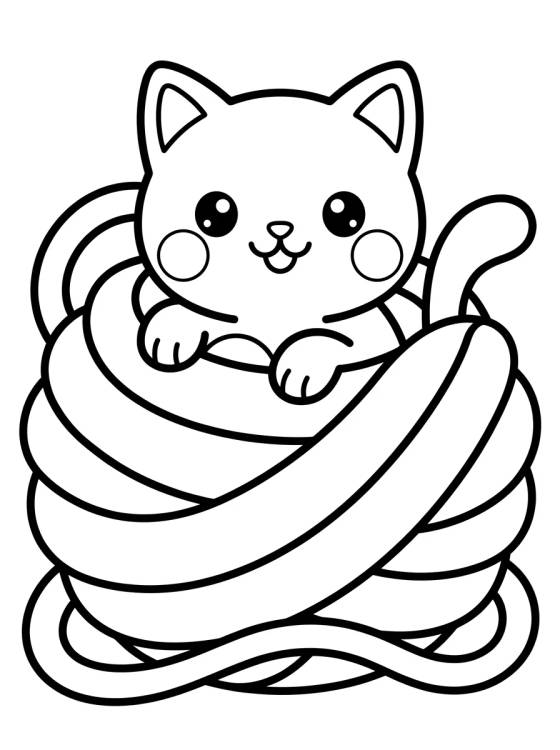 Cute Kitten with Yarn Ball para colorir Desenho de Cute Kitten with Yarn Ball para colorir e imprimir grátis
