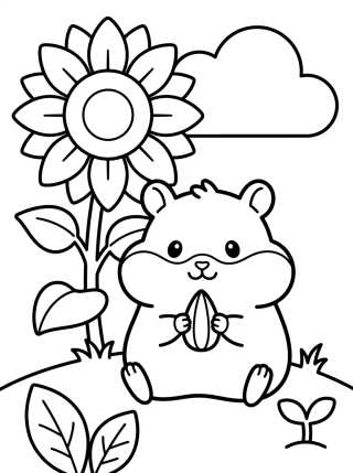 Hamster with Sunflower para colorir Desenho de Hamster with Sunflower para colorir e imprimir grátis