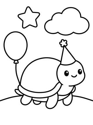 Birthday Party Turtle para colorir Desenho de Birthday Party Turtle para colorir e imprimir grátis
