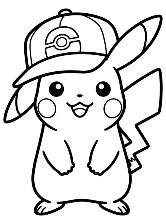 Pikachu with Trainer Hat para colorir Desenho de Pikachu with Trainer Hat para colorir e imprimir grátis
