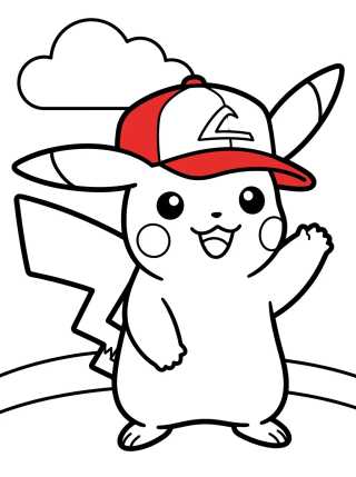 Pikachu Wearing Ash's Hat para colorir Desenho de Pikachu Wearing Ash's Hat para colorir e imprimir grátis