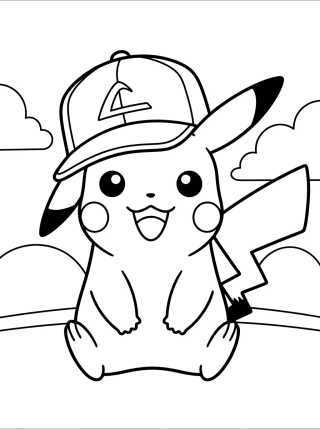 Pikachu with Ash's Hat para colorir Desenho de Pikachu with Ash's Hat para colorir e imprimir grátis