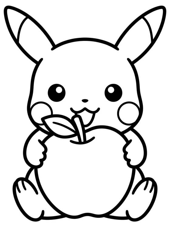 Pikachu Eating an Apple para colorir Desenho de Pikachu Eating an Apple para colorir e imprimir grátis