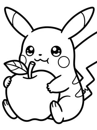 Pikachu Eating a Sweet Apple para colorir Desenho de Pikachu Eating a Sweet Apple para colorir e imprimir grátis