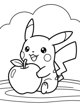Pikachu Eating an Apple para colorir Desenho de Pikachu Eating an Apple para colorir e imprimir grátis