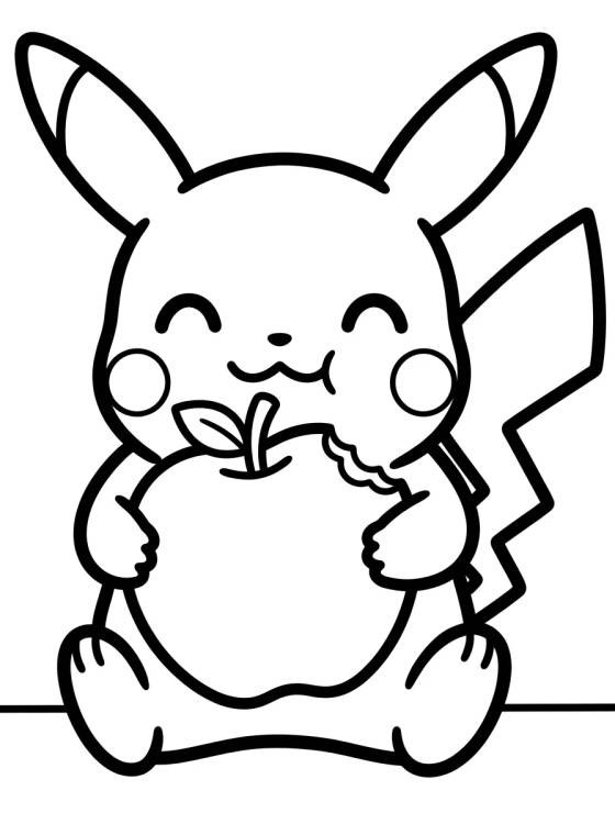 Pikachu Eating an Apple para colorir Desenho de Pikachu Eating an Apple para colorir e imprimir grátis