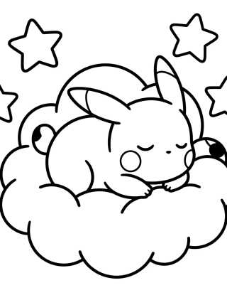 Sleeping Pikachu on a Cloud para colorir Desenho de Sleeping Pikachu on a Cloud para colorir e imprimir grátis