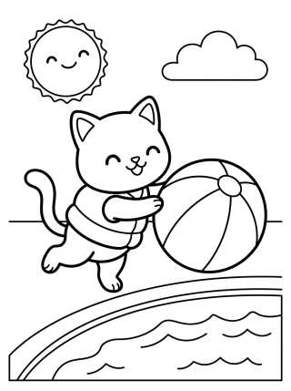 Kitten Playing with Ball in the Pool para colorir Desenho de Kitten Playing with Ball in the Pool para colorir e imprimir grátis