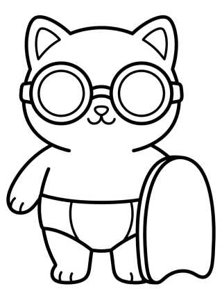 Kitten with Swimming Goggles para colorir Desenho de Kitten with Swimming Goggles para colorir e imprimir grátis