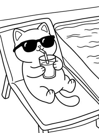 Cool Kitty with Sunglasses by the Pool para colorir Desenho de Cool Kitty with Sunglasses by the Pool para colorir e imprimir grátis