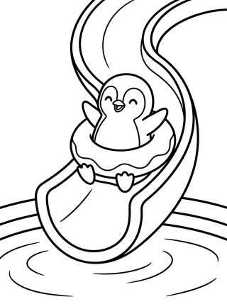 Happy Penguin on a Pool Water Slide para colorir Desenho de Happy Penguin on a Pool Water Slide para colorir e imprimir grátis