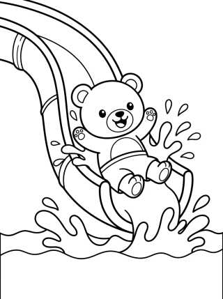 Bear Sliding Down the Pool Water Slide para colorir Desenho de Bear Sliding Down the Pool Water Slide para colorir e imprimir grátis