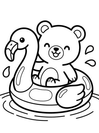 Cute Bear on a Flamingo Float para colorir Desenho de Cute Bear on a Flamingo Float para colorir e imprimir grátis
