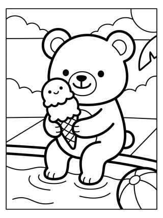 Teddy Bear Eating Ice Cream by the Pool para colorir Desenho de Teddy Bear Eating Ice Cream by the Pool para colorir e imprimir grátis