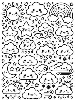 Kawaii Weather and Forecast Stickers para colorir Desenho de Kawaii Weather and Forecast Stickers para colorir e imprimir grátis