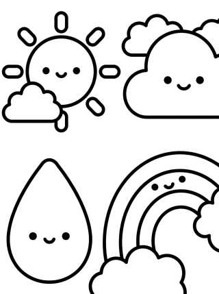 Kawaii Weather and Mood Stickers para colorir Desenho de Kawaii Weather and Mood Stickers para colorir e imprimir grátis