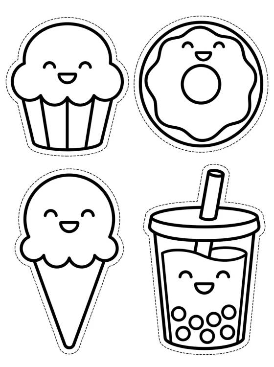 Cute Food Sticker Sheet para colorir Desenho de Cute Food Sticker Sheet para colorir e imprimir grátis