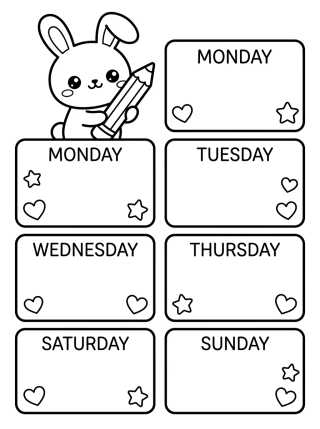 Cute Bunny Weekly Planner para colorir Desenho de Cute Bunny Weekly Planner para colorir e imprimir grátis