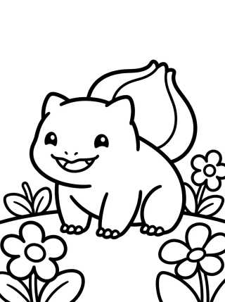 Happy Bulbasaur in the Garden para colorir Desenho de Happy Bulbasaur in the Garden para colorir e imprimir grátis
