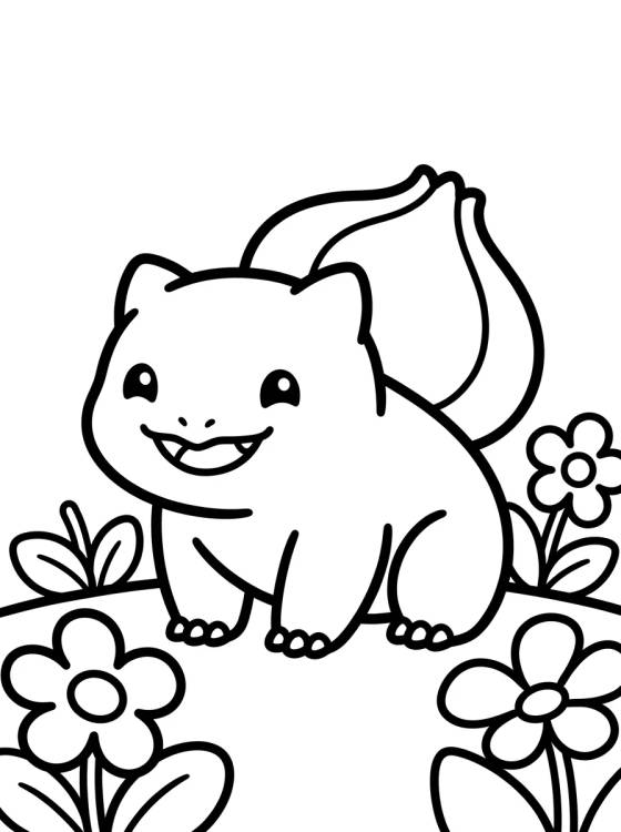 Happy Bulbasaur in the Garden para colorir Desenho de Happy Bulbasaur in the Garden para colorir e imprimir grátis