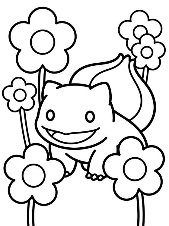 Cute Bulbasaur Among Flowers para colorir Desenho de Cute Bulbasaur Among Flowers para colorir e imprimir grátis