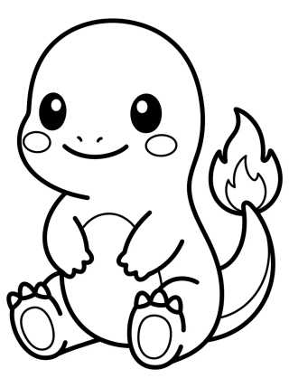 Kawaii Charmander with Tail Flame para colorir Desenho de Kawaii Charmander with Tail Flame para colorir e imprimir grátis