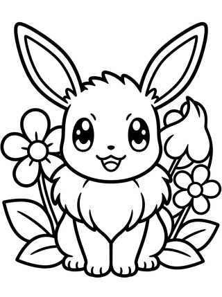 Cute Eevee with Flowers para colorir Desenho de Cute Eevee with Flowers para colorir e imprimir grátis