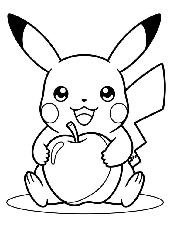 Cute Pikachu with Apple para colorir Desenho de Cute Pikachu with Apple para colorir e imprimir grátis