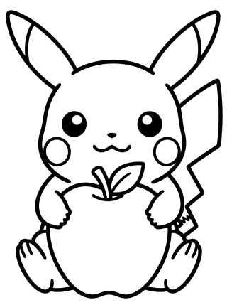 Cute Pikachu with an Apple para colorir Desenho de Cute Pikachu with an Apple para colorir e imprimir grátis