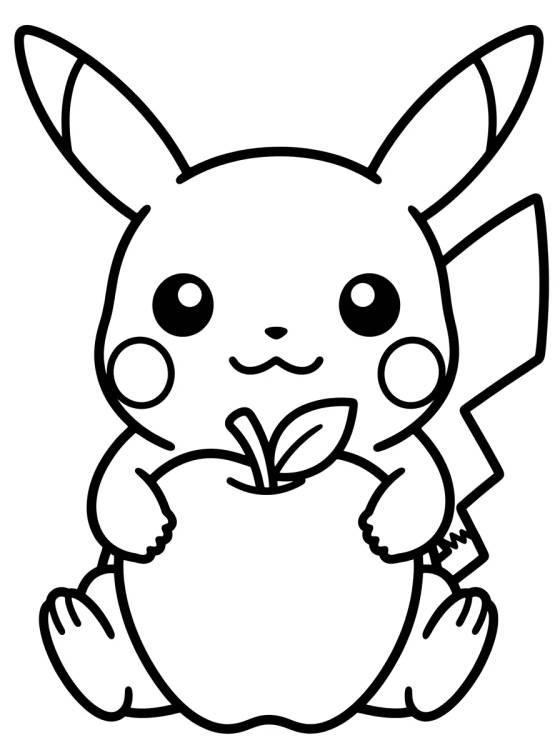 Cute Pikachu with an Apple para colorir Desenho de Cute Pikachu with an Apple para colorir e imprimir grátis