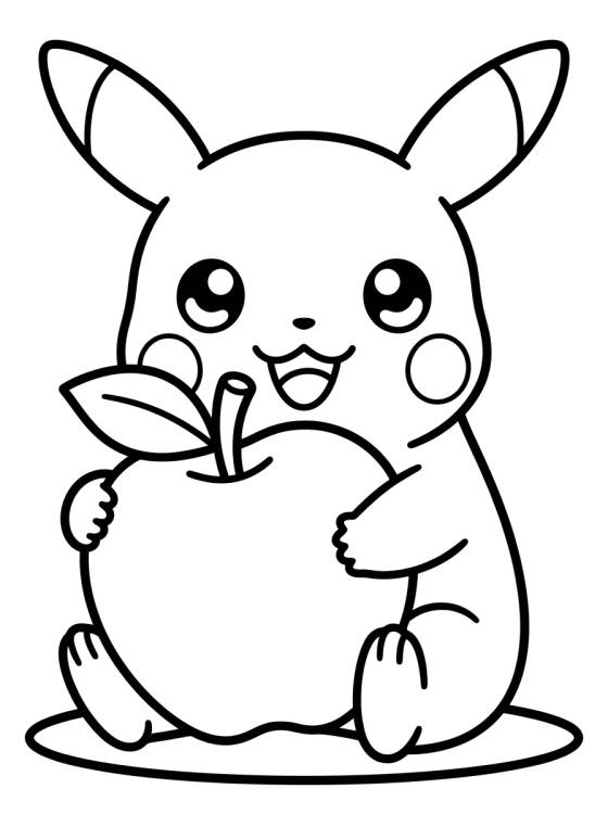 Cute Pikachu Eating an Apple para colorir Desenho de Cute Pikachu Eating an Apple para colorir e imprimir grátis