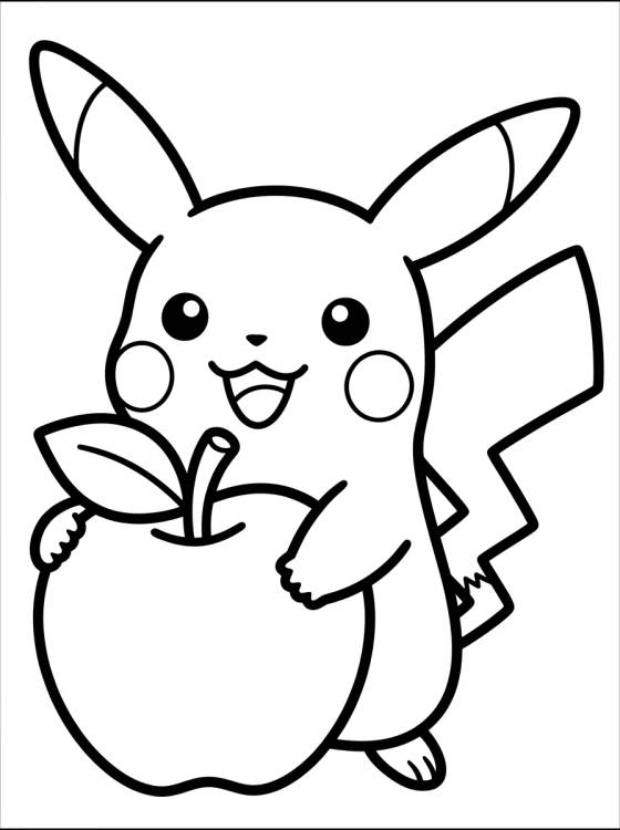 Cute Smiling Pikachu with an Apple para colorir Desenho de Cute Smiling Pikachu with an Apple para colorir e imprimir grátis