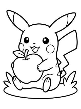 Kawaii Pikachu with Apple para colorir Desenho de Kawaii Pikachu with Apple para colorir e imprimir grátis