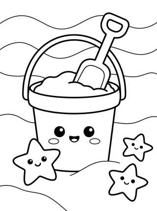 Kawaii Beach Bucket and Shovel para colorir Desenho de Kawaii Beach Bucket and Shovel para colorir e imprimir grátis
