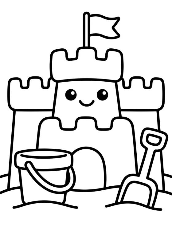 Cute Sandcastle para colorir Desenho de Cute Sandcastle para colorir e imprimir grátis