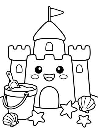 Kawaii Sandcastle para colorir Desenho de Kawaii Sandcastle para colorir e imprimir grátis