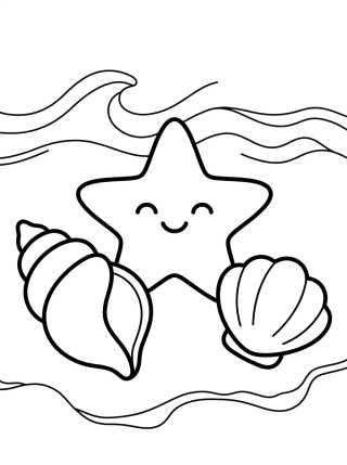Seashells and Starfish on the Sand para colorir Desenho de Seashells and Starfish on the Sand para colorir e imprimir grátis